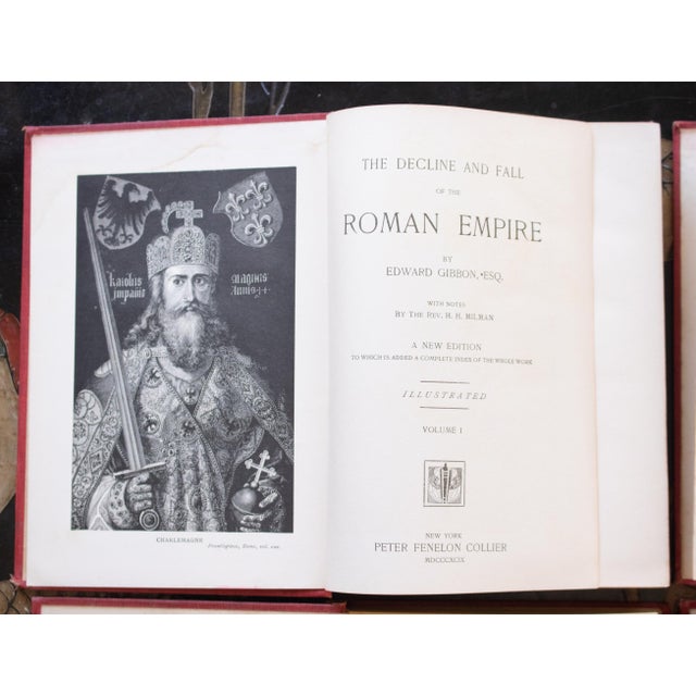 Raspberry Pink 1899 Edward Gibbon "The Decline and Fall of the Roman Empire", Complete Set of 6 Volumes For Sale - Image 8 of 18