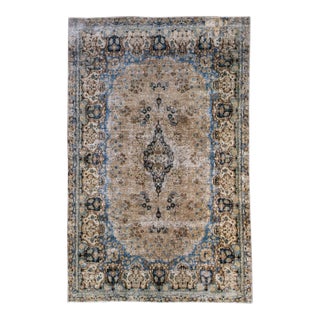 Vintage Distressed Medallion Brown Wool Rug For Sale