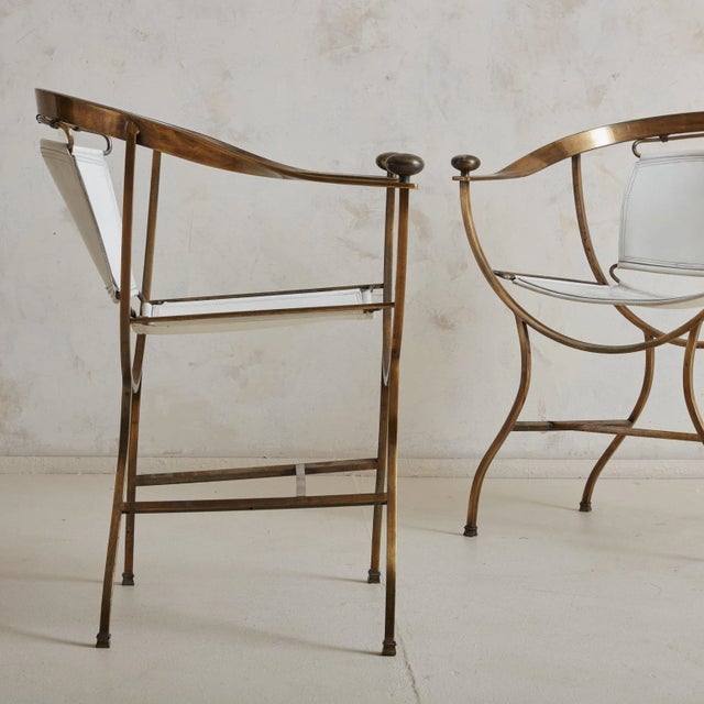 Metal White Leather + Brass Pompeii Armchair by Alberto Orlandi, Italy 1980s - 2 Available For Sale - Image 7 of 11