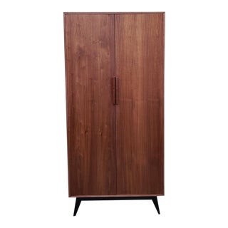 Mid-Century Modern Sleek Walnut Tall Armoire Closet For Sale
