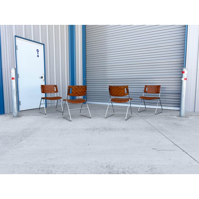 1970s Mid Century Chrome and Leather Dining Chairs by Chromecraft For Sale - Image 9 of 13