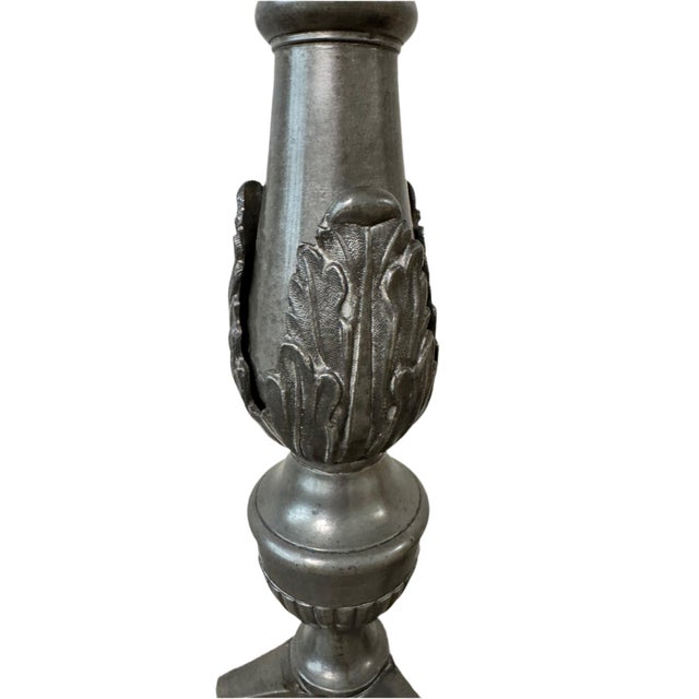 Gothic Late 19th Century Pair of Monumental Pewter Candlesticks With Eye of Providence Motif, 26” For Sale - Image 3 of 12