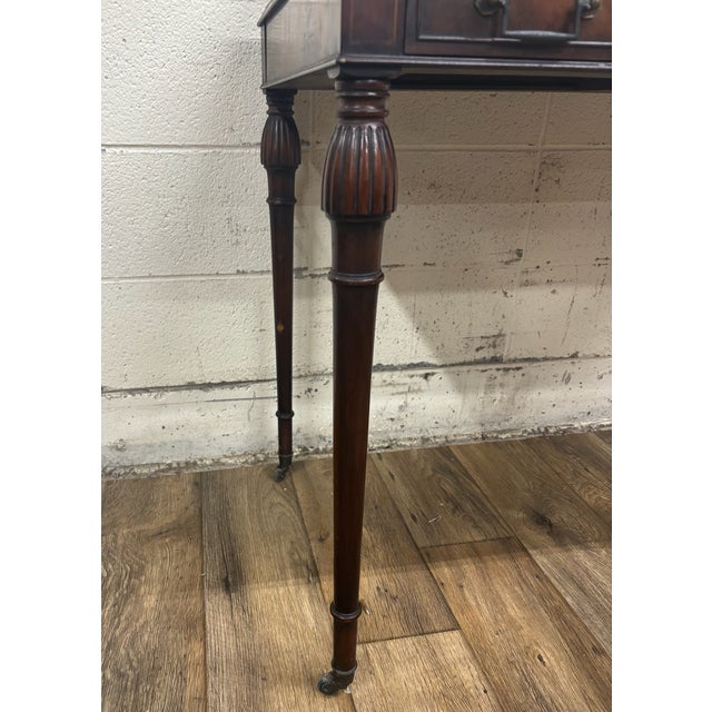 Early 20th Century Vintage Georgian Style Office Library Writing Desk With Tooled Green Leather For Sale - Image 5 of 8