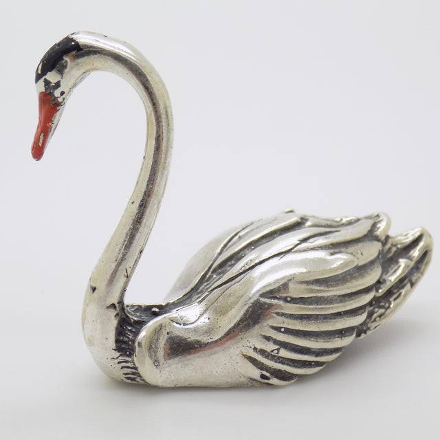 1970s Vintage Italian Handmade Genuine Silver Elegant Swan Figurine Miniature For Sale - Image 5 of 8
