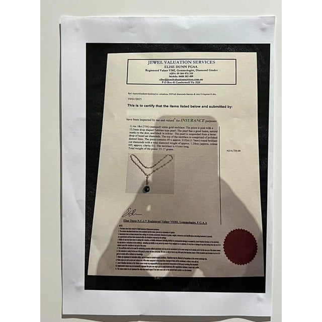 Silver 18ct White Gold Tahitian Pearl and Diamond Necklace 1.20ct 35.17g For Sale - Image 8 of 8