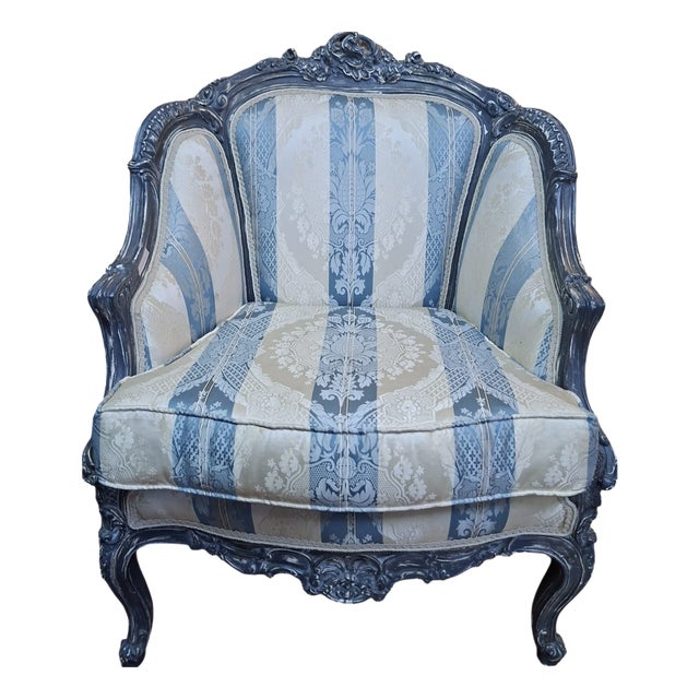 Louis XVI Blue Bergere Armchair, 1920s For Sale