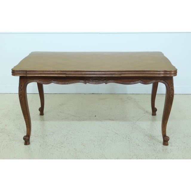 French Louis Xv Style Oak Parquet Draw Leaf Dining Room Table