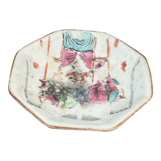 Antique Chinoiserie Style Hand Painted Dish, Circa 1900 For Sale