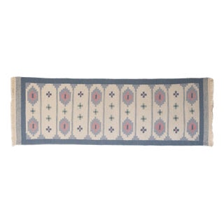 Vintage Swedish Blue Runner Rug, 1960s For Sale