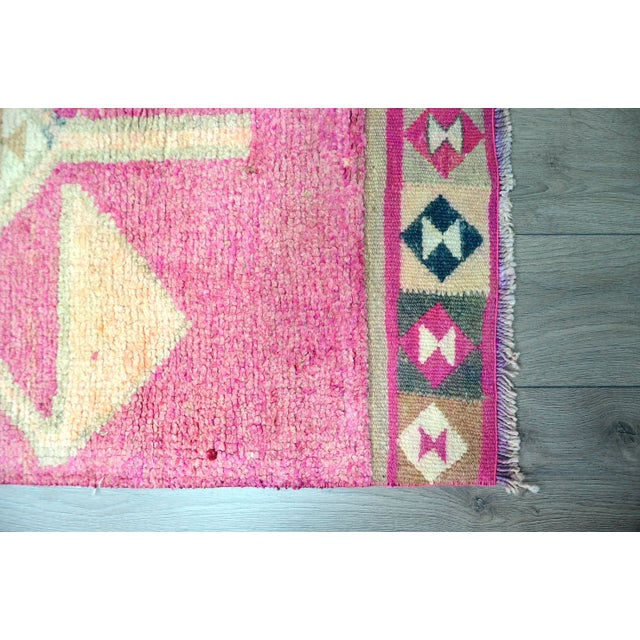 1960s Vintage Pink Color Geometric Handmade Turkish Runner For Sale - Image 9 of 11