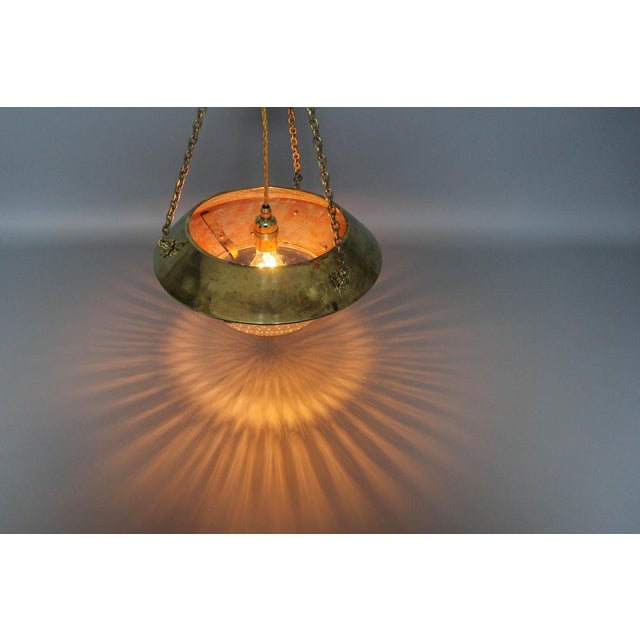 French Brass and Bronze Pendant Light with Cut Glass Lampshade, 1900s For Sale - Image 14 of 18