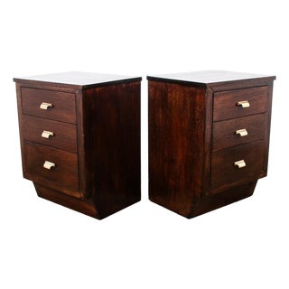 A Pair of Mid Century Modern Nightstands End Side Tables Mahogany 3 Drawers Shelf Vintage For Sale