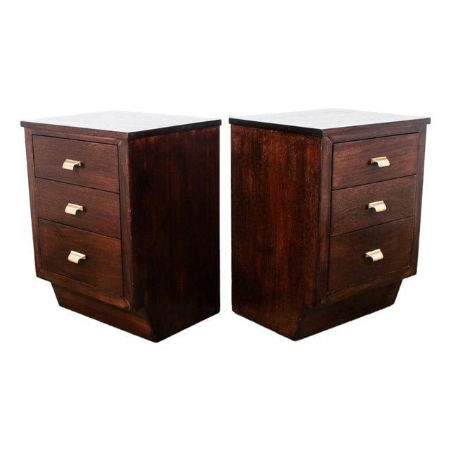 A Pair of Mid Century Modern Nightstands End Side Tables Mahogany 3 Drawers Shelf Vintage For Sale