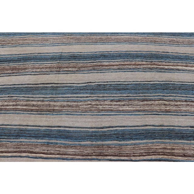 Versatile Striped Design and Natural Brown, Cream, and Blue Flat-Weave Kilim 7'9 X 11'10 For Sale - Image 11 of 15