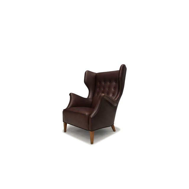 Danish Modern Leather Wingback Lounge Chair, Denmark, Circa 1940s For Sale - Image 4 of 12