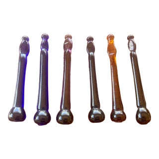 1960s Art Deco Italy Murano Thick Glass Swizzle Sticks - Set of 6 For Sale