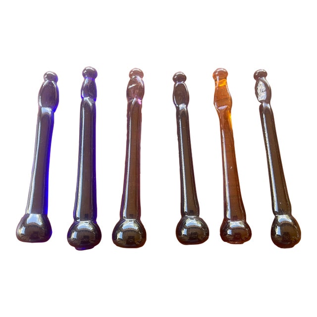 1960s Art Deco Italy Murano Thick Glass Swizzle Sticks - Set of 6 For Sale
