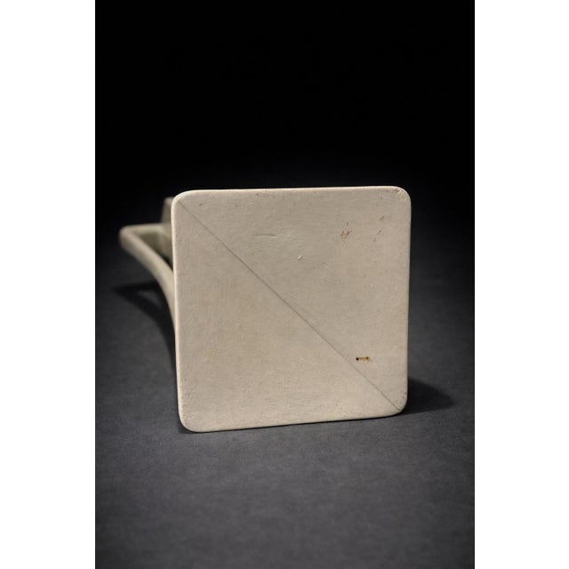 Vintage Mid-Century Modern Sculptural Ceramic Ewer Vase With Square Base – Ivory Matte Finish For Sale In Los Angeles - Image 6 of 10