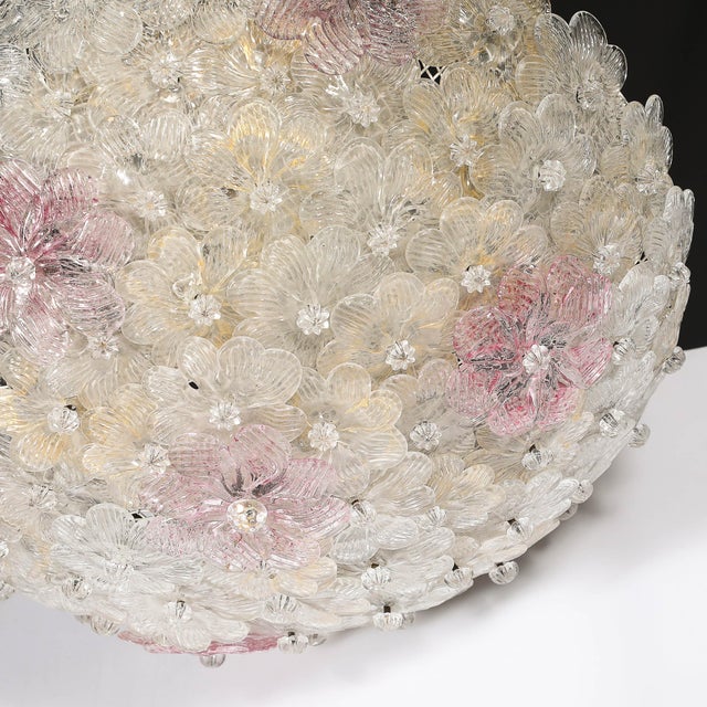 Mid-Century Hand-Blown Rose Murano Glass Florets Chandelier by Barovier & Toso For Sale - Image 13 of 18