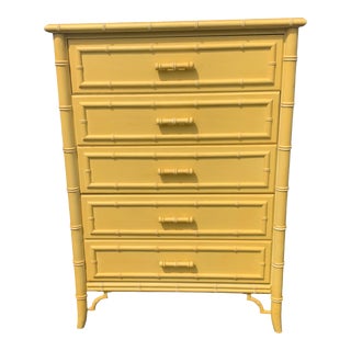 Late 20th Century Dixie Aloha Fretwork Faux Bamboo Chest 5 Drawer For Sale