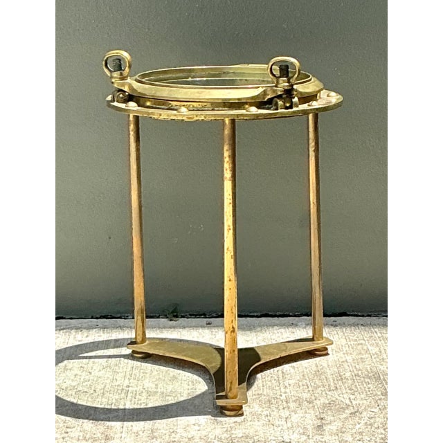 Vintage Brass and Glass Porthole Accent Table For Sale In West Palm - Image 6 of 12
