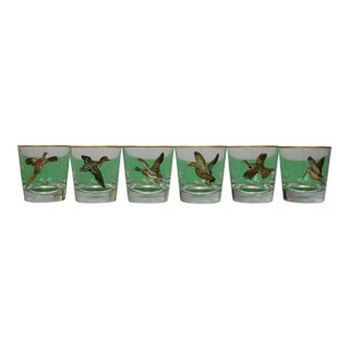 Set X 6 Cyril Gorainoff Hand Painted Gamebird Old Fashioned Glasses For Sale