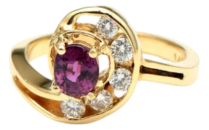 14KY Ruby & Diamond(.24) Swirl Ring, size 5.25