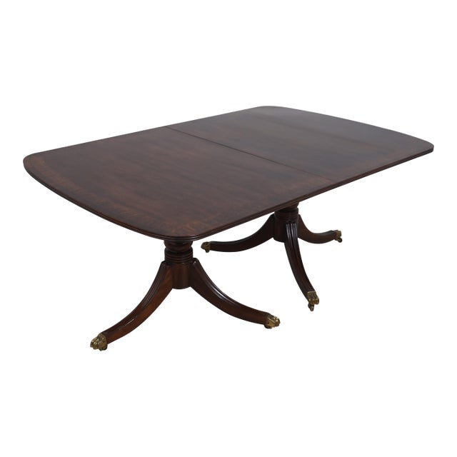 Henredon Georgian Walnut Double Pedestal Dining Table W. 3 Leaves For Sale
