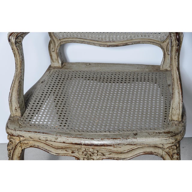 Pair French Louis XV Style Painted Cane Chairs For Sale - Image 11 of 14