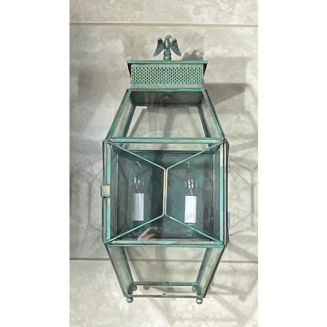 American Vintage Solid Brass Outdoor Wall Lantern / Wall Sconce 9”w X 9”.5 D X 19”.5 H For Sale - Image 3 of 13