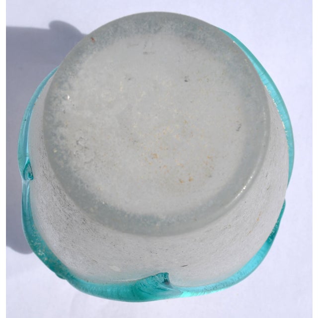 Archimede Seguso Style Scavo Corroso Art Glass Vase Frosted & Aqua Murano Glass For Sale - Image 14 of 16