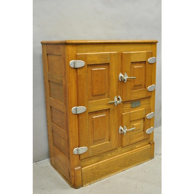 Original Antique R.H. Macy & Co Victorian Oak Wood 3 Door Ice Box Refrigerator Chest. Circa Early 20th Century....