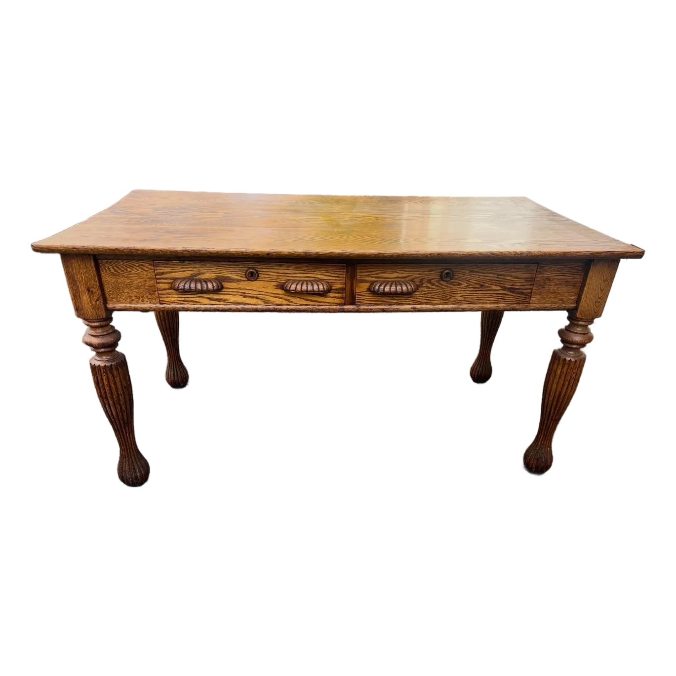 Antique 1900's Large Oak Library Table 2 Drawers | Chairish