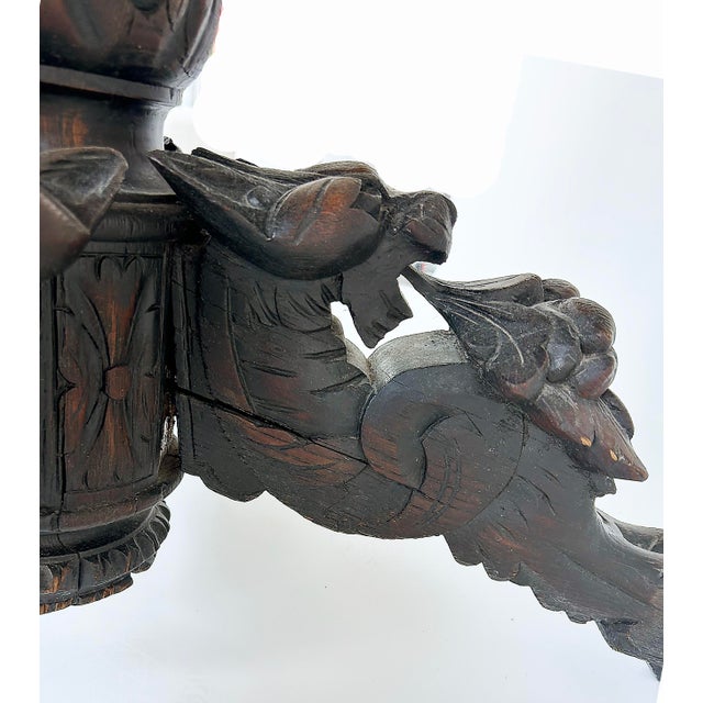 Antique Heavily Carved Griffins Wood Center, Game Table on Casters For Sale - Image 4 of 11