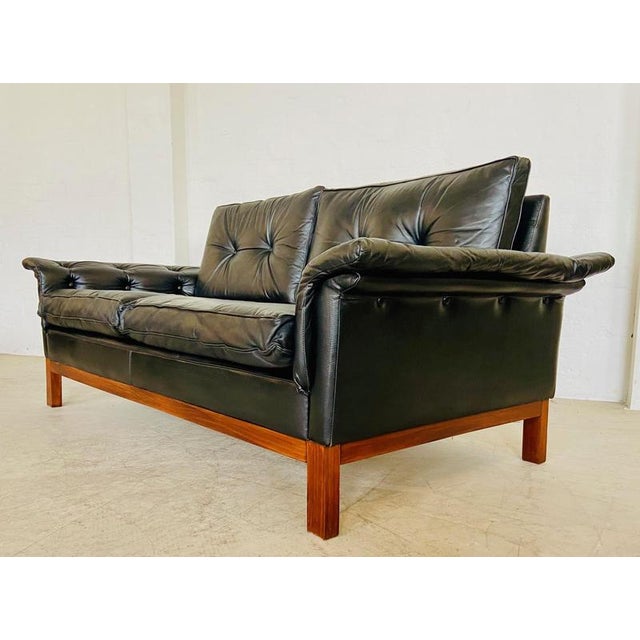 Vintage Scandinavian Black Buttoned Leather Sofa from Ikea, 1960s For Sale - Image 17 of 18