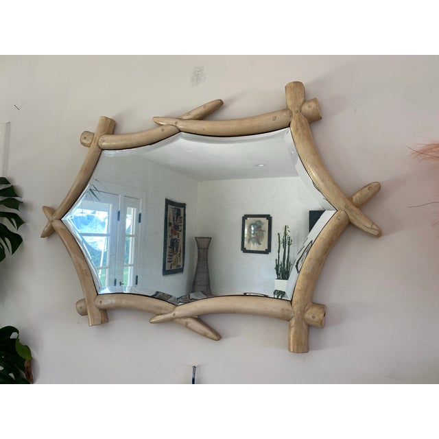 1960s Faux Ivory Bone Primal Primitive Style Large Wall Mirror Designer ...