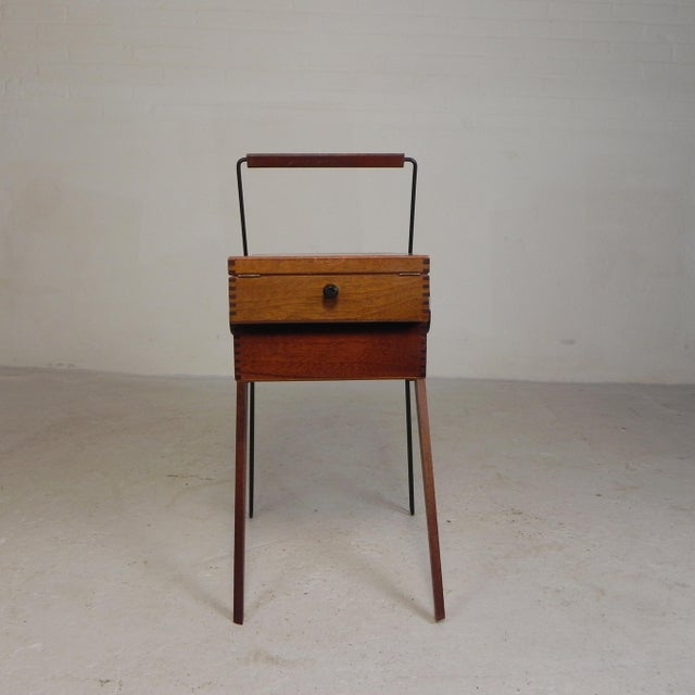 Vintage Foldable Sewing Box with Slanted Legs, 1950s For Sale - Image 13 of 18