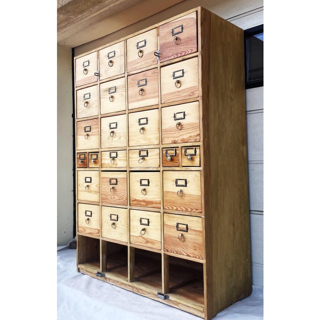 26-Drawer Card Catalog Cabinet in Wood, 1950s For Sale - Image 11 of 18