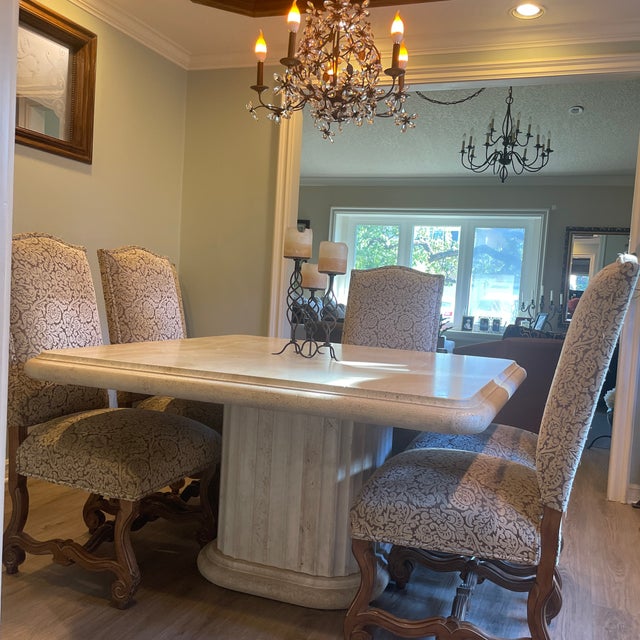 Kreiss Authentic Kreiss Collection Solid Travertine Square Dining Table For Sale - Image 4 of 12