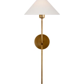 J. Randall Powers for Visual Comfort Signature Hackney 25" Tail Sconce in Hand-Rubbed Antique Brass with Linen Shade For Sale
