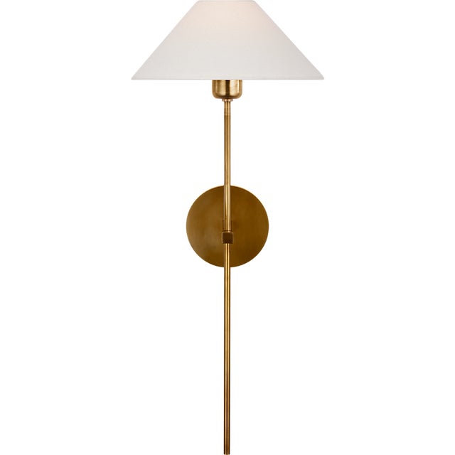 J. Randall Powers for Visual Comfort Signature Hackney 25" Tail Sconce in Hand-Rubbed Antique Brass with Linen Shade For Sale