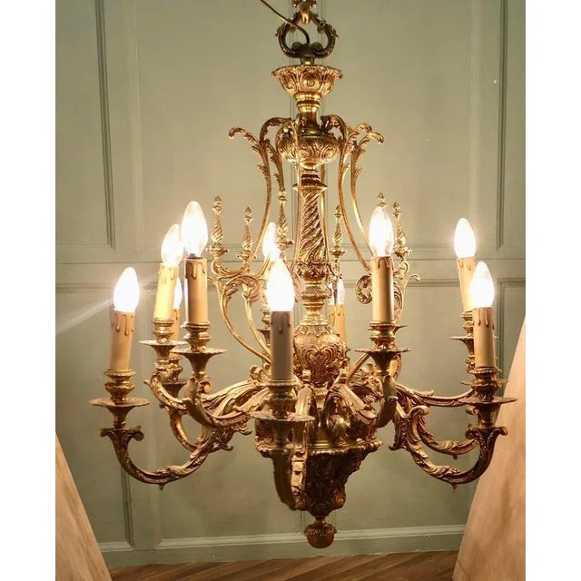 French Gilded Brass 12-Branch 2-Tier Chandelier For Sale - Image 6 of 8