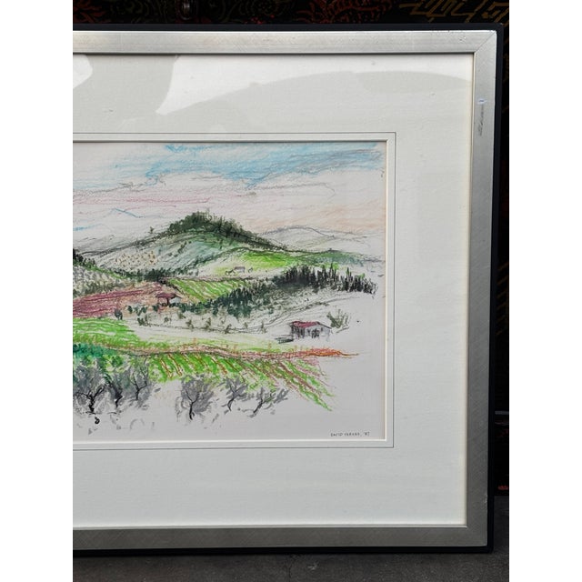 Wood Original Acrylic Painting on Paper in Fine Gallery-Style Presentation, Tuscany, 1987, American Listed Artist, Framed For Sale - Image 7 of 9