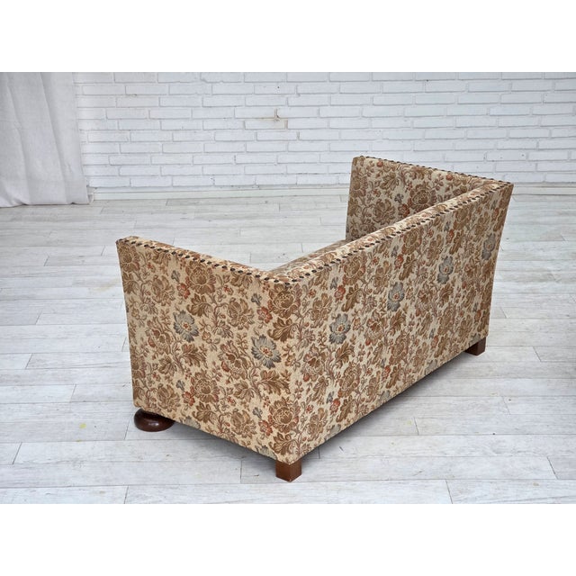 Danish Oak 2-Seater Sofa in Beige & Brown Furniture Fabric, 1950s For Sale - Image 6 of 17