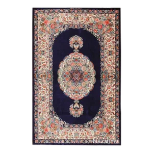 Nazmiyal Collection Blue Background Floral Vintage Persian Silk Qum Rug