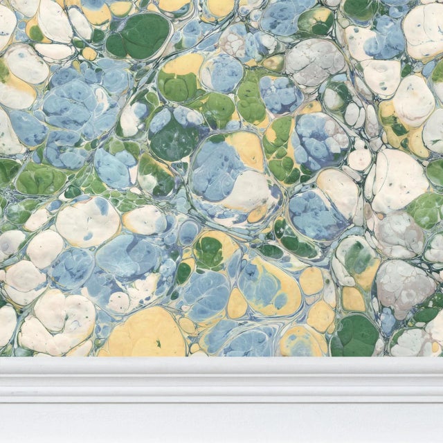 Paper Keats Pebble Marbled Traditional Wallpaper – Blue/Green Single Roll For Sale - Image 7 of 7