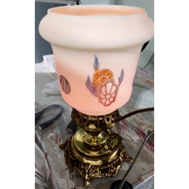 Vintage Art Deco Accurate Brass Boudoir Lamp, Custard Glass Shade For Sale - Image 4 of 16