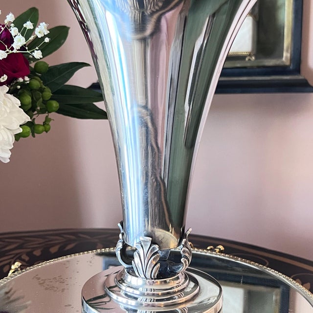 19th Century C.G. Hallberg Sweden silverplate trumpet vase // EPNS // rare Swedish vase // flowers // floral arranging // tulip vase / wide mouth vase For Sale In Kansas City - Image 6 of 7