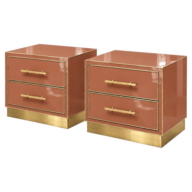 Terracotta Murano Glass Bedside Cabinets on Brass Plinth from Justfurnituress SRL, Set of 2 For Sale - Image 9 of 9