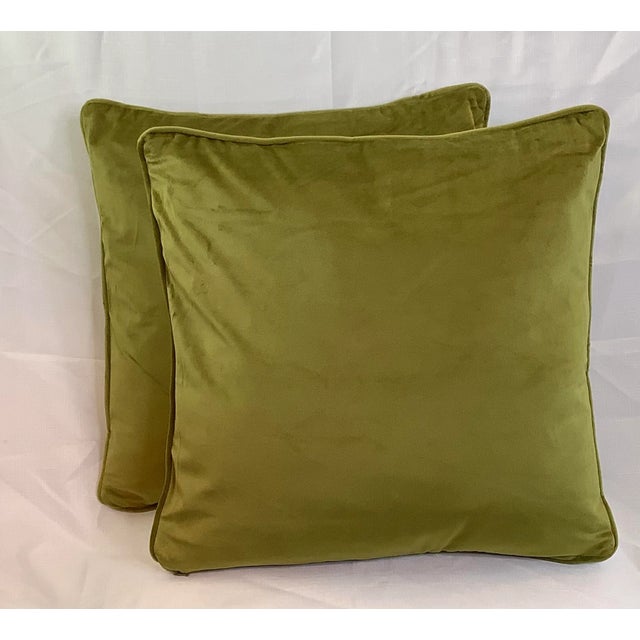 Contemporary Velvet Olive Green Pillows- (A Pair) For Sale In Orlando - Image 6 of 6
